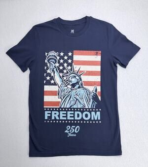 Freedom Men’s Statue of Liberty Graphic T-Shirt 250 Years Size S Navy
